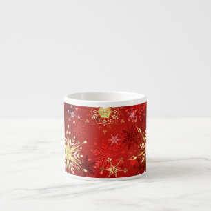 Weihnachten Goldene Schneeflocken im roten Hinterg Espressotasse