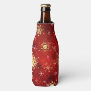Weihnachten Goldene Schneeflocken im roten Hinterg Flaschenkühler