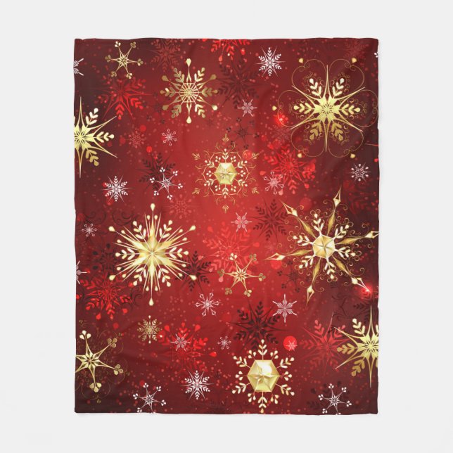 Weihnachten Goldene Schneeflocken im roten Hinterg Fleecedecke (Vorderseite)