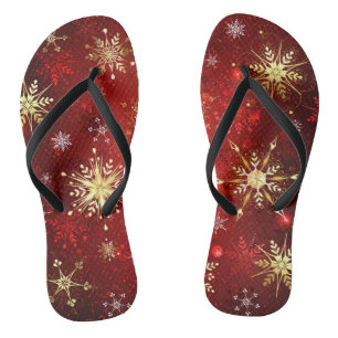 Weihnachten Goldene Schneeflocken im roten Hinterg Flip Flops