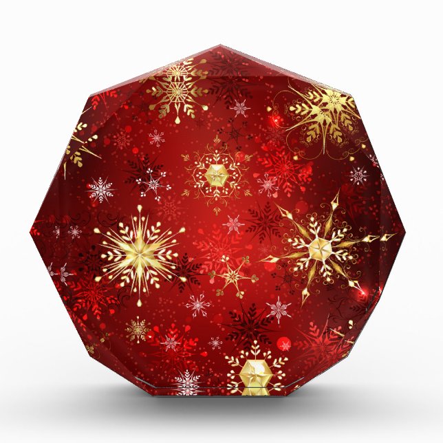 Weihnachten Goldene Schneeflocken im roten Hinterg Fotoblock (Vorderseite)