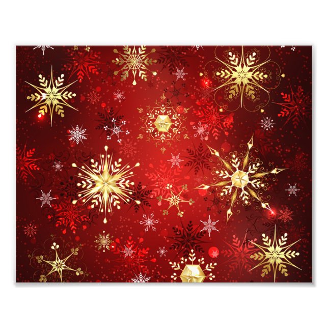 Weihnachten Goldene Schneeflocken im roten Hinterg Fotodruck (Vorne)
