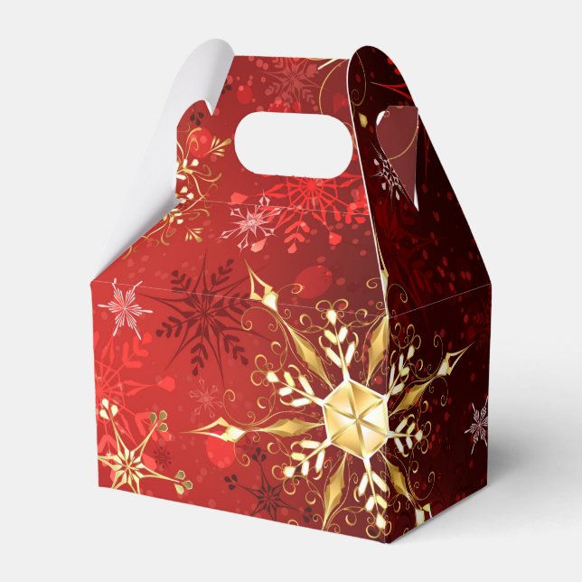 Weihnachten Goldene Schneeflocken im roten Hinterg Geschenkschachtel (Vorderseite)