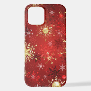Weihnachten Goldene Schneeflocken im roten Hinterg iPhone 12 Hülle