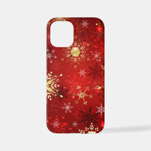 Weihnachten Goldene Schneeflocken im roten Hinterg iPhone 12 Mini Hülle