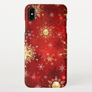 Weihnachten Goldene Schneeflocken im roten Hinterg iPhone Hülle