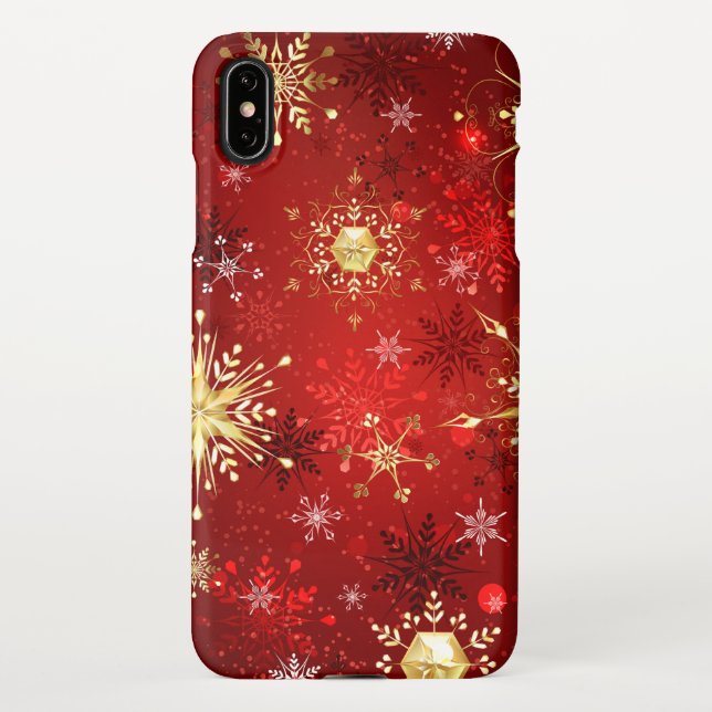 Weihnachten Goldene Schneeflocken im roten Hinterg iPhone Hülle (Rückseite)