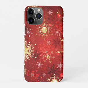 Weihnachten Goldene Schneeflocken im roten Hinterg iPhone 11Pro Hülle