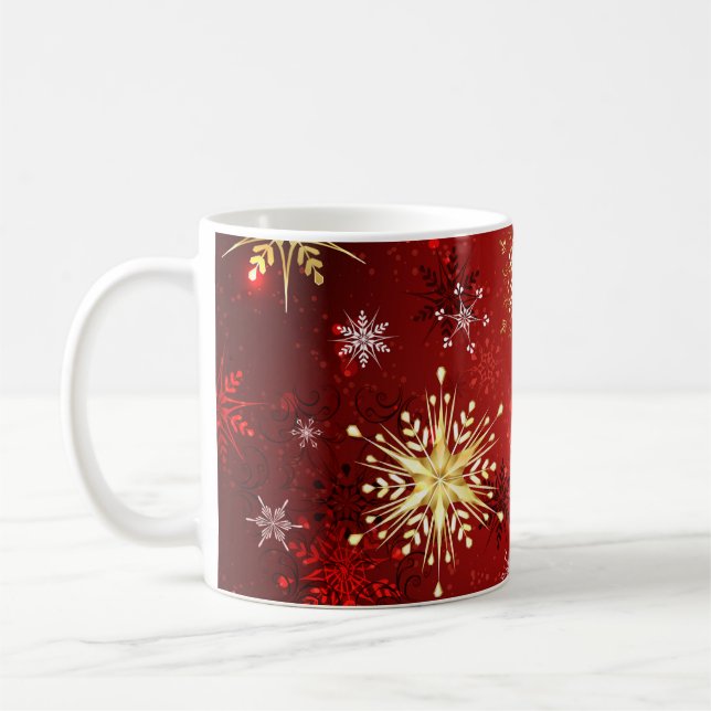 Weihnachten Goldene Schneeflocken im roten Hinterg Kaffeetasse (Links)