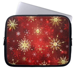 Weihnachten Goldene Schneeflocken im roten Hinterg Laptopschutzhülle