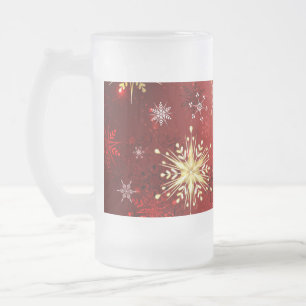 Weihnachten Goldene Schneeflocken im roten Hinterg Mattglas Bierglas