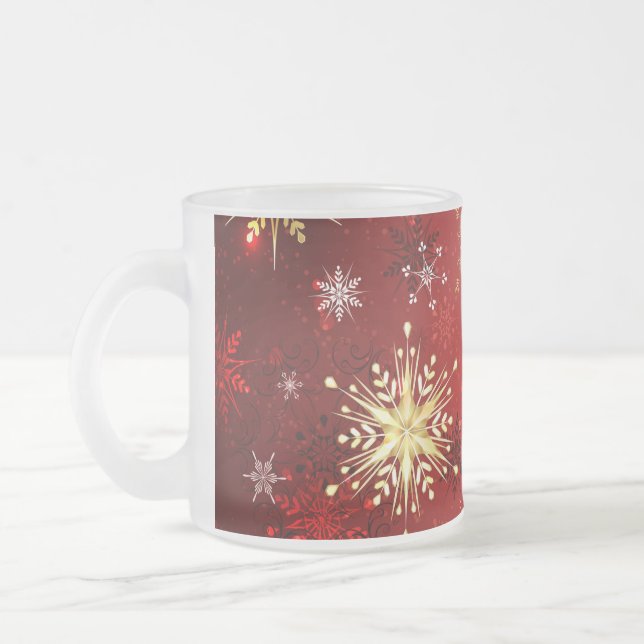 Weihnachten Goldene Schneeflocken im roten Hinterg Mattglastasse (Links)