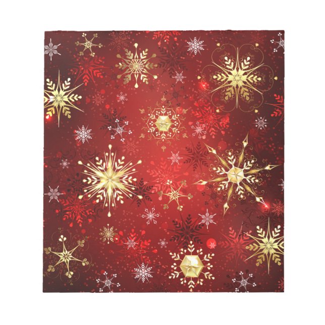 Weihnachten Goldene Schneeflocken im roten Hinterg Notizblock (Vorderseite)