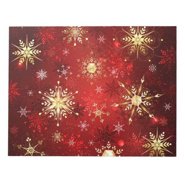 Weihnachten Goldene Schneeflocken im roten Hinterg Notizblock (Vorderseite)
