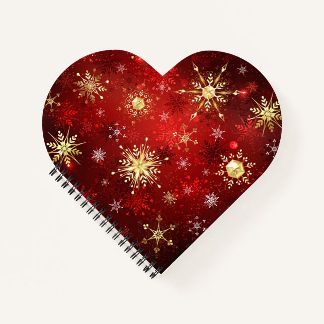 Weihnachten Goldene Schneeflocken im roten Hinterg Notizbuch (Vorderseite)