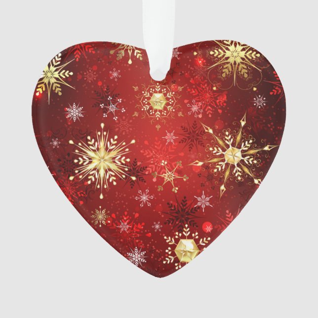 Weihnachten Goldene Schneeflocken im roten Hinterg Ornament (Vorderseite)