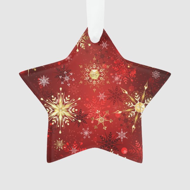 Weihnachten Goldene Schneeflocken im roten Hinterg Ornament (Vorderseite)