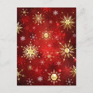 Weihnachten Goldene Schneeflocken im roten Hinterg Postkarte