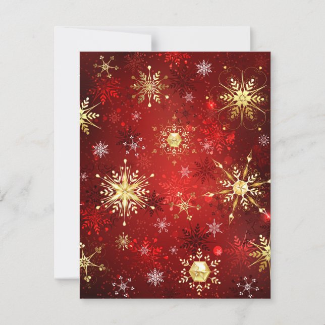 Weihnachten Goldene Schneeflocken im roten Hinterg RSVP Karte (Vorderseite)