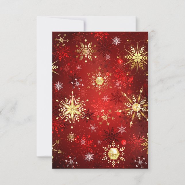 Weihnachten Goldene Schneeflocken im roten Hinterg RSVP Karte (Vorderseite)