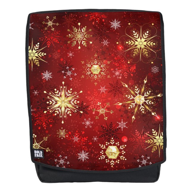 Weihnachten Goldene Schneeflocken im roten Hinterg Rucksack (Vorderseite)