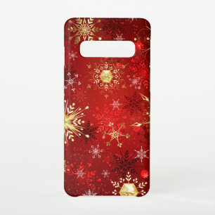 Weihnachten Goldene Schneeflocken im roten Hinterg Samsung Galaxy S10 Hülle