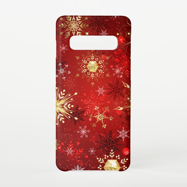 Weihnachten Goldene Schneeflocken im roten Hinterg Samsung Galaxy Hülle (Rückseite)