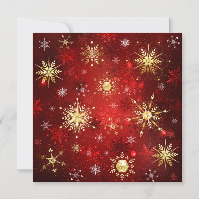 Weihnachten Goldene Schneeflocken im roten Hinterg Save The Date (Vorderseite)
