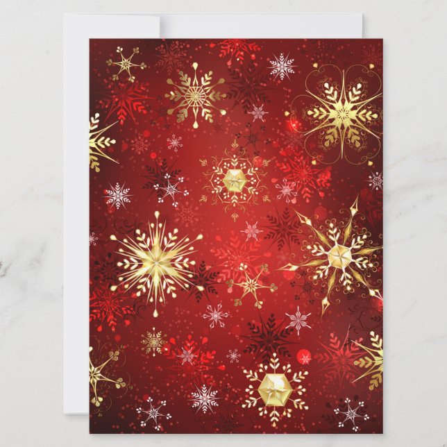 Weihnachten Goldene Schneeflocken im roten Hinterg Save The Date (Vorderseite)