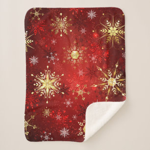 Weihnachten Goldene Schneeflocken im roten Hinterg Sherpadecke