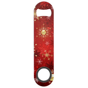 Weihnachten Goldene Schneeflocken im roten Hinterg Speed Flaschenöffner