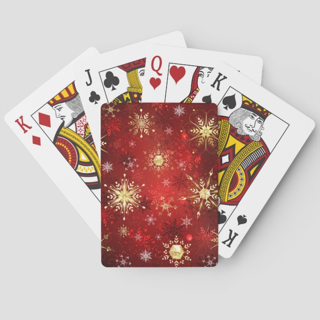 Weihnachten Goldene Schneeflocken im roten Hinterg Spielkarten (Rückseite)