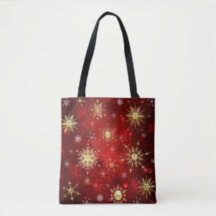 Weihnachten Goldene Schneeflocken im roten Hinterg Tasche