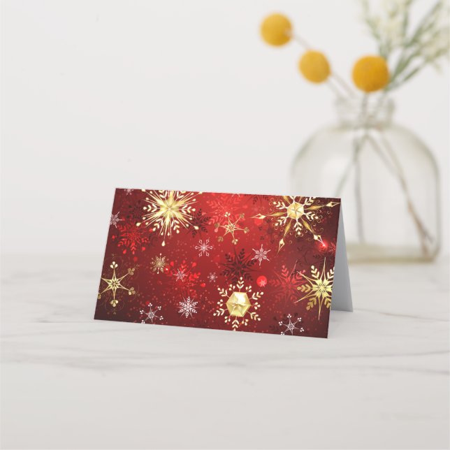 Weihnachten Goldene Schneeflocken im roten Hinterg Treuekarte (Vorderseite)