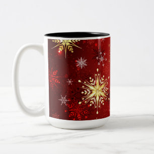 Weihnachten Goldene Schneeflocken im roten Hinterg Zweifarbige Tasse