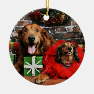 Weihnachten - goldener Retriever maximal - Dackel Keramik Ornament