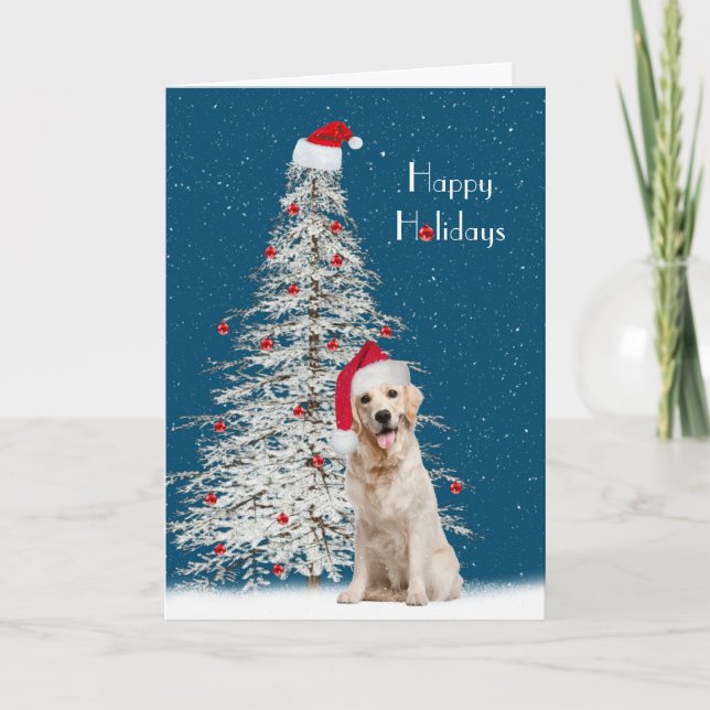 Weihnachten Goldener Retriever mit weißem Baum (Vorderseite)