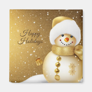 Weihnachten Goldener Schneemann Schneeflocken Feie Magnet