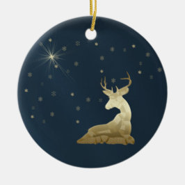 Weihnachten, Goldenes Hirsch und Schneeflocken Keramikornament