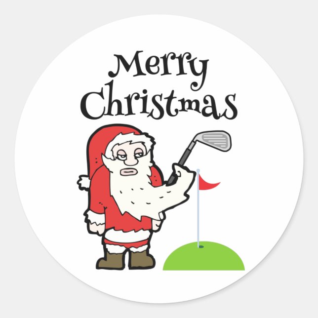 Weihnachten Golfer mit dem Weihnachtsmann halten G Runder Aufkleber (Vorderseite)