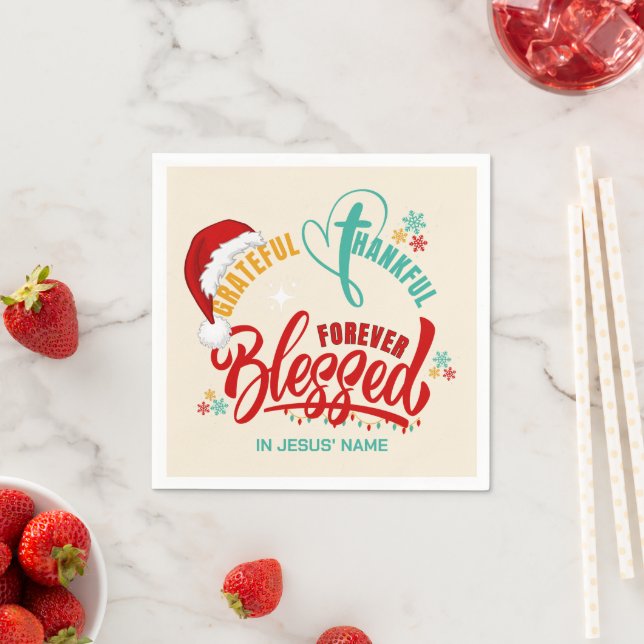 Weihnachten GRATEFUL DANKFUL BLESSED Christlich Serviette (Beispiel)