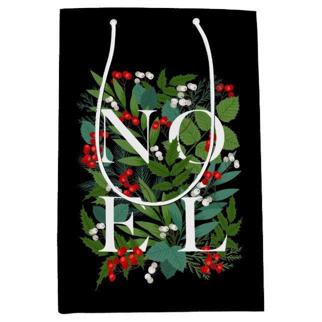 WEIHNACHTEN Greenery Berries Christmas Black Mittlere Geschenktüte (Vorderseite)