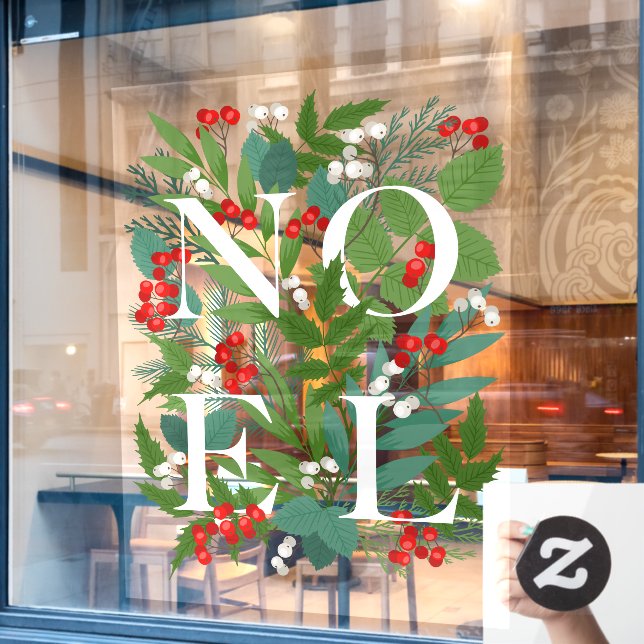WEIHNACHTEN Greenery Berries Holiday Grosses Fensteraufkleber (Café-Fenster)