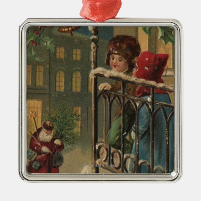 Weihnachten GreetingKids, das Sankt aufpasst Ornament Aus Metall (Vorne)