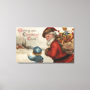 Weihnachten GreetingSanta, das mit Jungen spricht Leinwanddruck