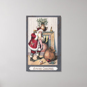 Weihnachten GreetingSanta, das Strümpfe anfüllt Leinwanddruck