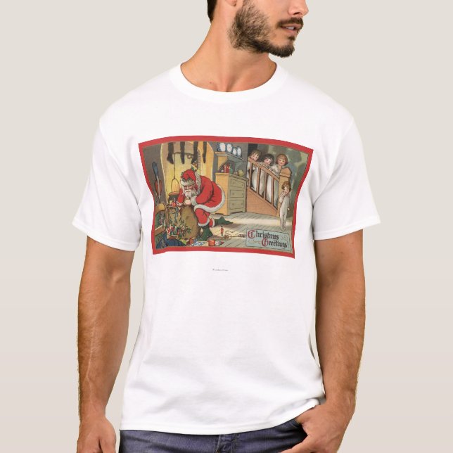 Weihnachten GreetingSanta, der Geschenke auszieht T-Shirt (Vorderseite)