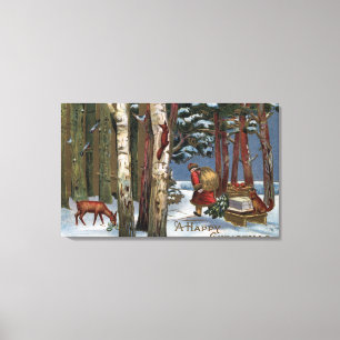 Weihnachten GreetingSanta durch Wald Leinwanddruck