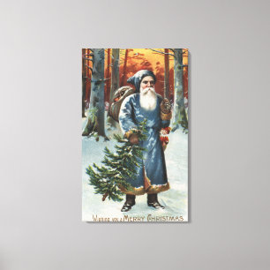 Weihnachten GreetingSanta im Blau Leinwanddruck