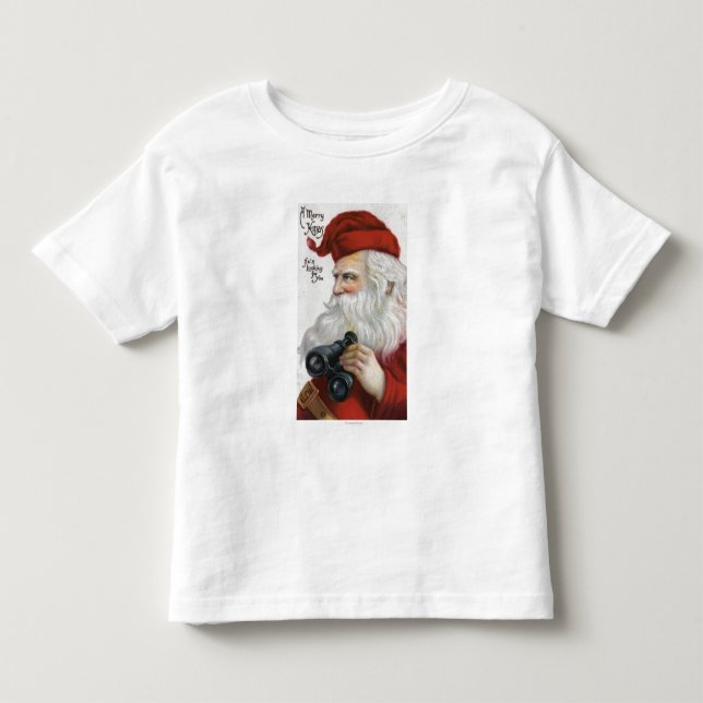 Weihnachten GreetingSanta mit Ferngläsern Kleinkind T-shirt (Vorderseite)